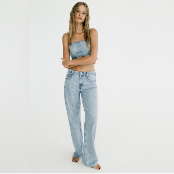 Zara Rhinestone Wide Leg Jeans - Picture 7 of 12